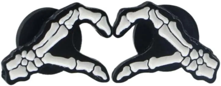 2 Pce White Skeleton Brooch Pin Hand Bone Heart-Shaped Enamel Pin for Backpack Clothes Lapel Halloween Jewelry Gift for Friends