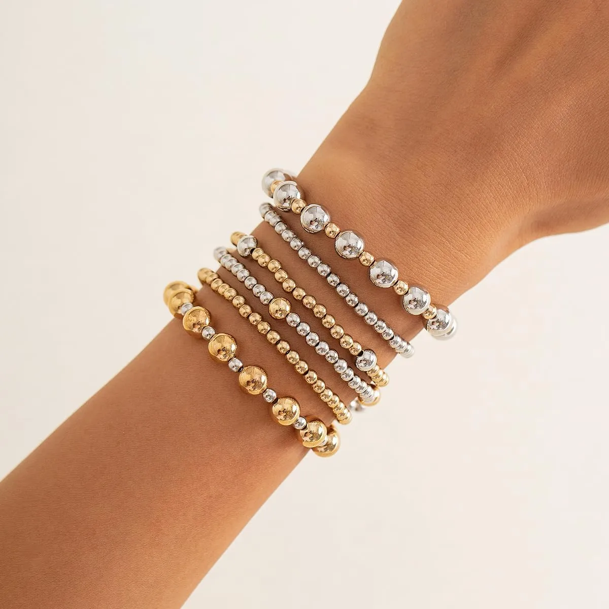 Gold Beaded Bracelets for Women Pearl Beaded Bracelets Silver Stackable Strand Stretch Bead Ball Bracelet Jewelry