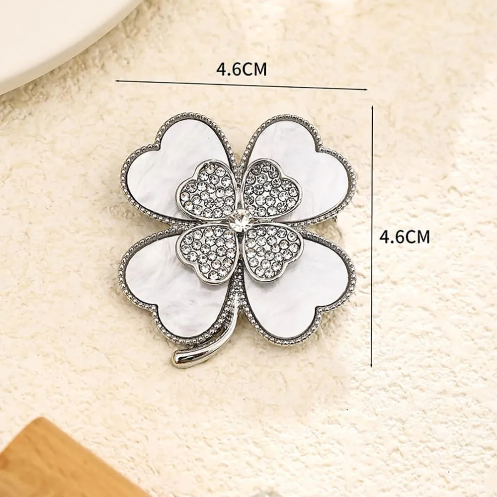Kokoma CZ Clover Brooch Pin for Women Girls Rhinestone Four Leaf Lapel Pins Irish Shamrock Badge Corsage Brooches Cloth Dress Accessories for St Patrick's Day