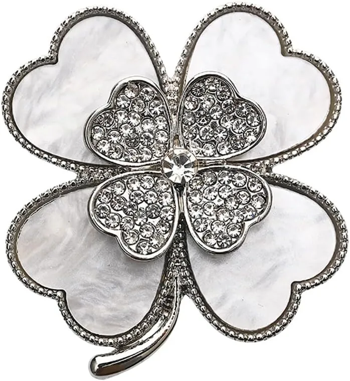 Kokoma CZ Clover Brooch Pin for Women Girls Rhinestone Four Leaf Lapel Pins Irish Shamrock Badge Corsage Brooches Cloth Dress Accessories for St Patrick's Day