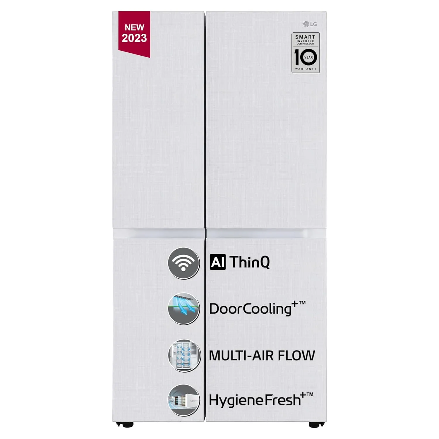 LG 650 Ltr, GL-B257DLW3 Convertible Side by Side Refrigerator with Premium Glass Door, Smart Inverter Compressor, Linen White Finish