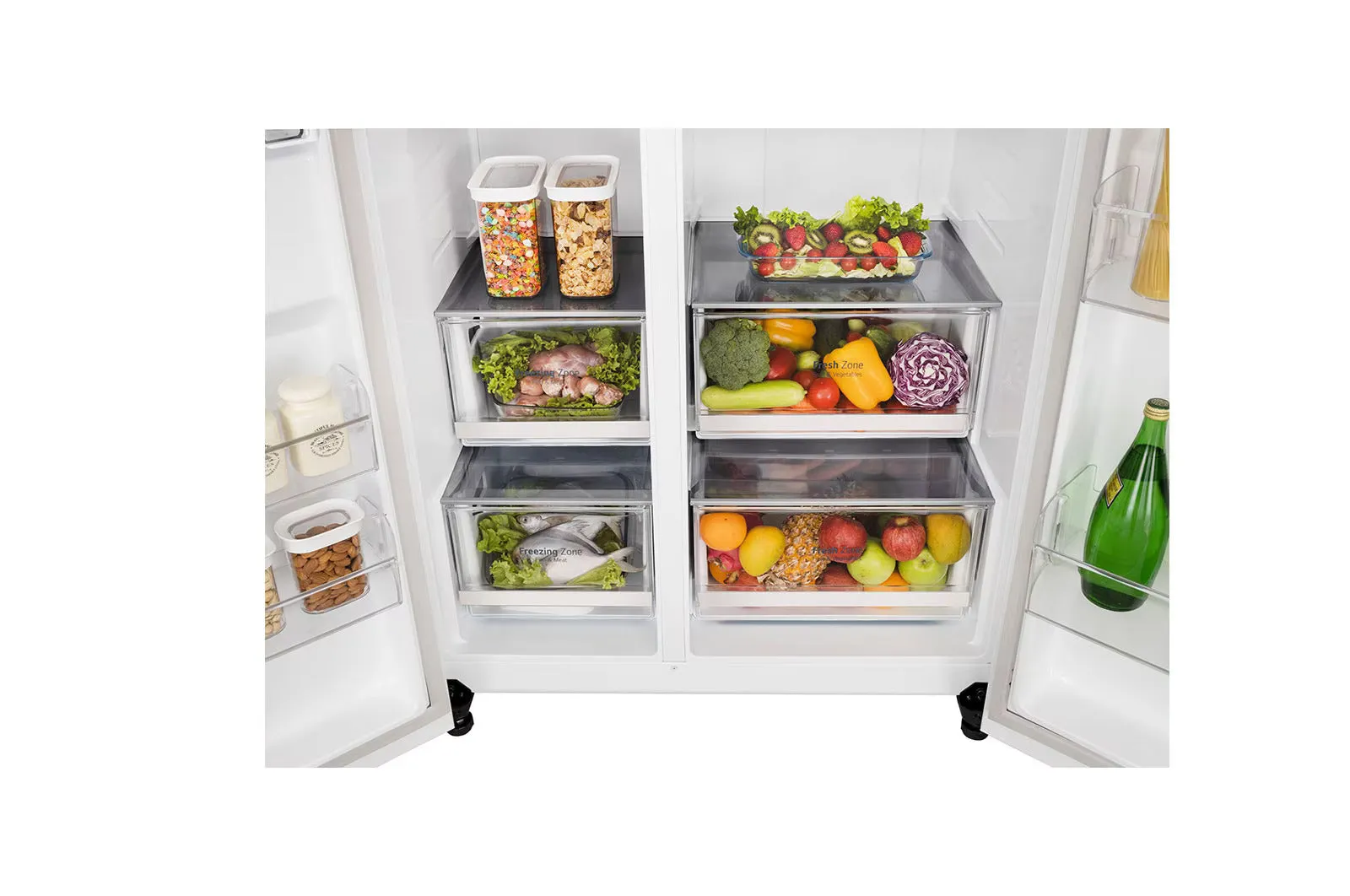 LG 650 Ltr, GL-B257DLW3 Convertible Side by Side Refrigerator with Premium Glass Door, Smart Inverter Compressor, Linen White Finish