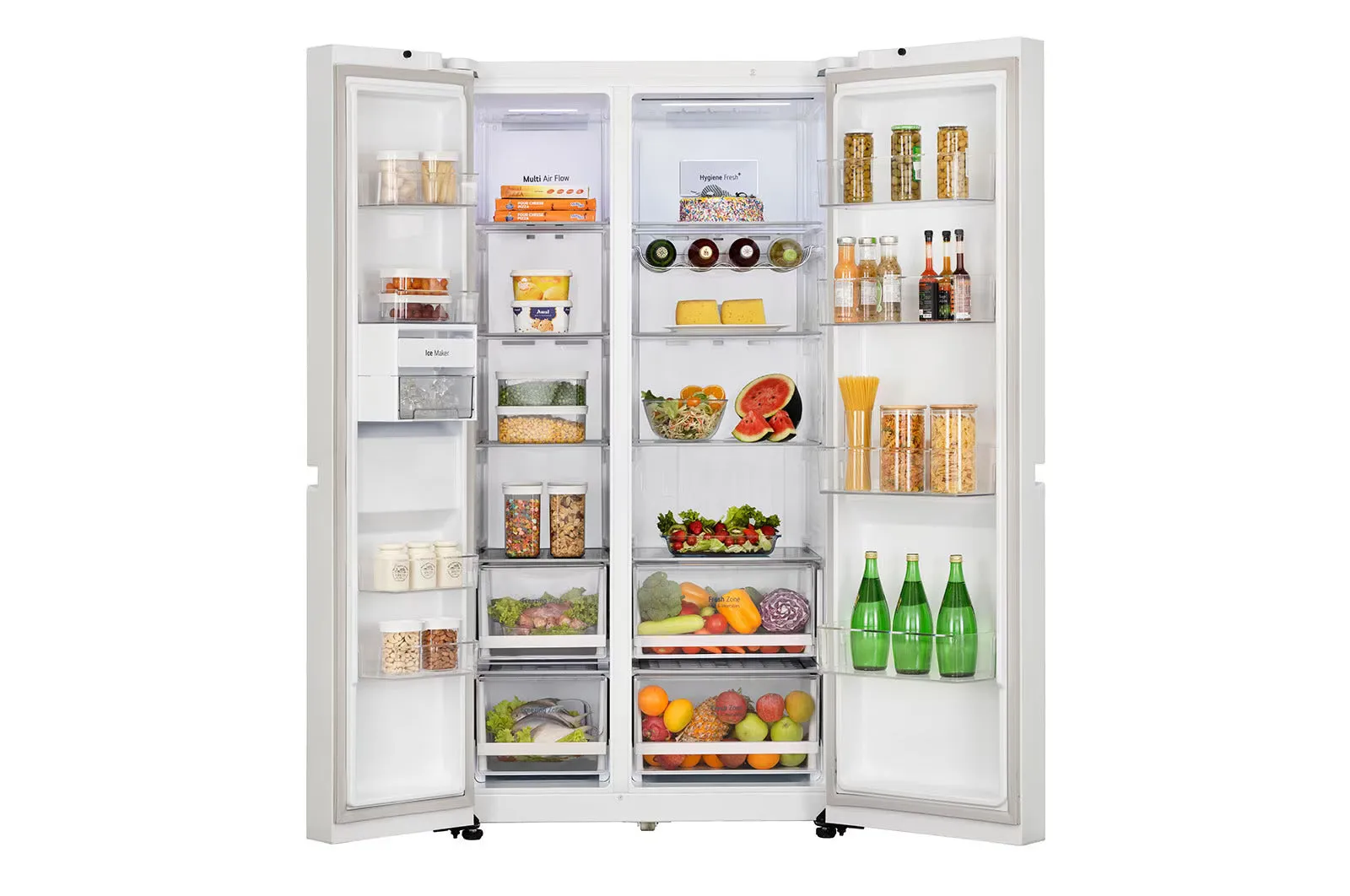 LG 650 Ltr, GL-B257DLW3 Convertible Side by Side Refrigerator with Premium Glass Door, Smart Inverter Compressor, Linen White Finish
