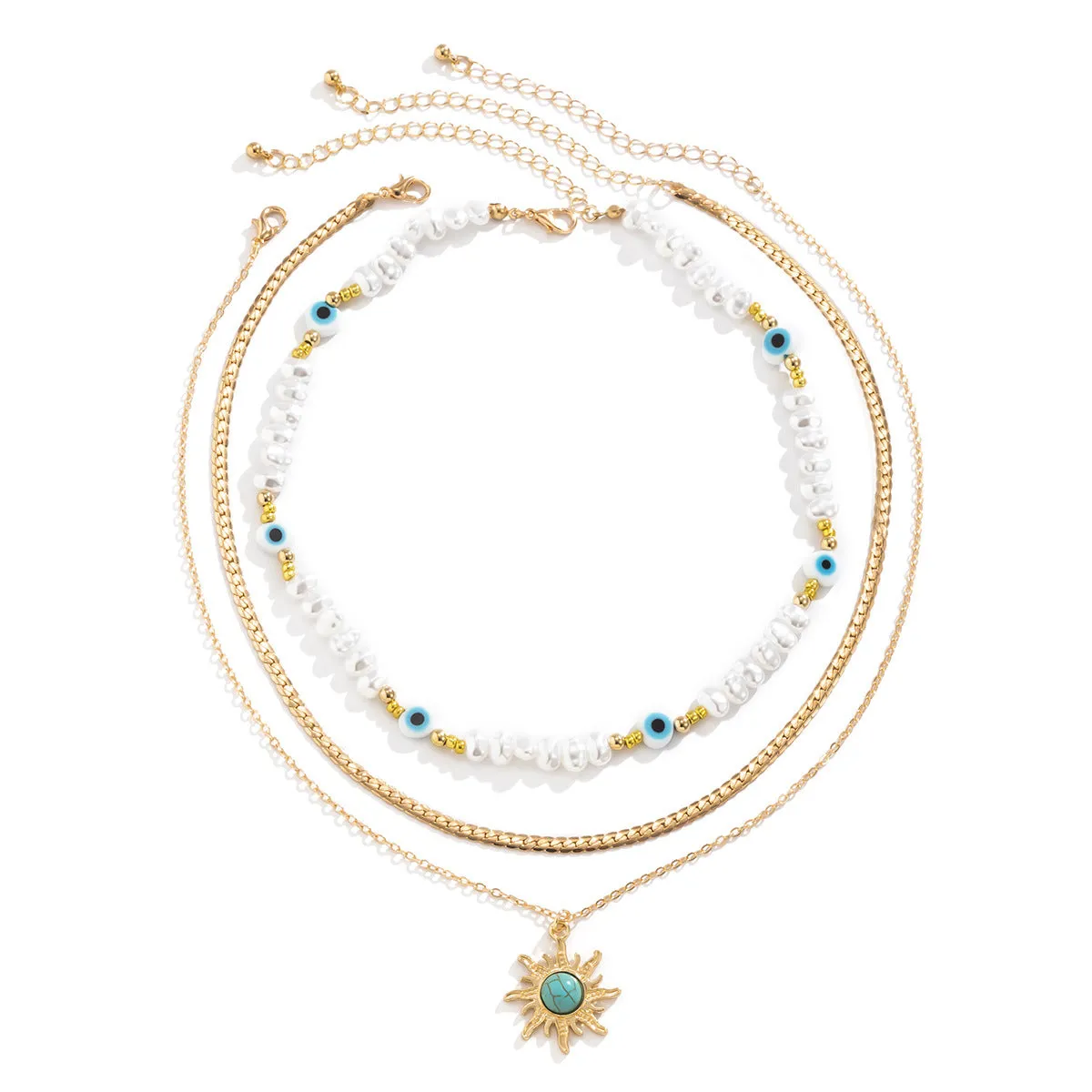 Sisslia Multi-layer Evil-eye Necklace Gold Plated Alloy Pearl Necklace Personality Bohemian Fine Jewelry Necklaces