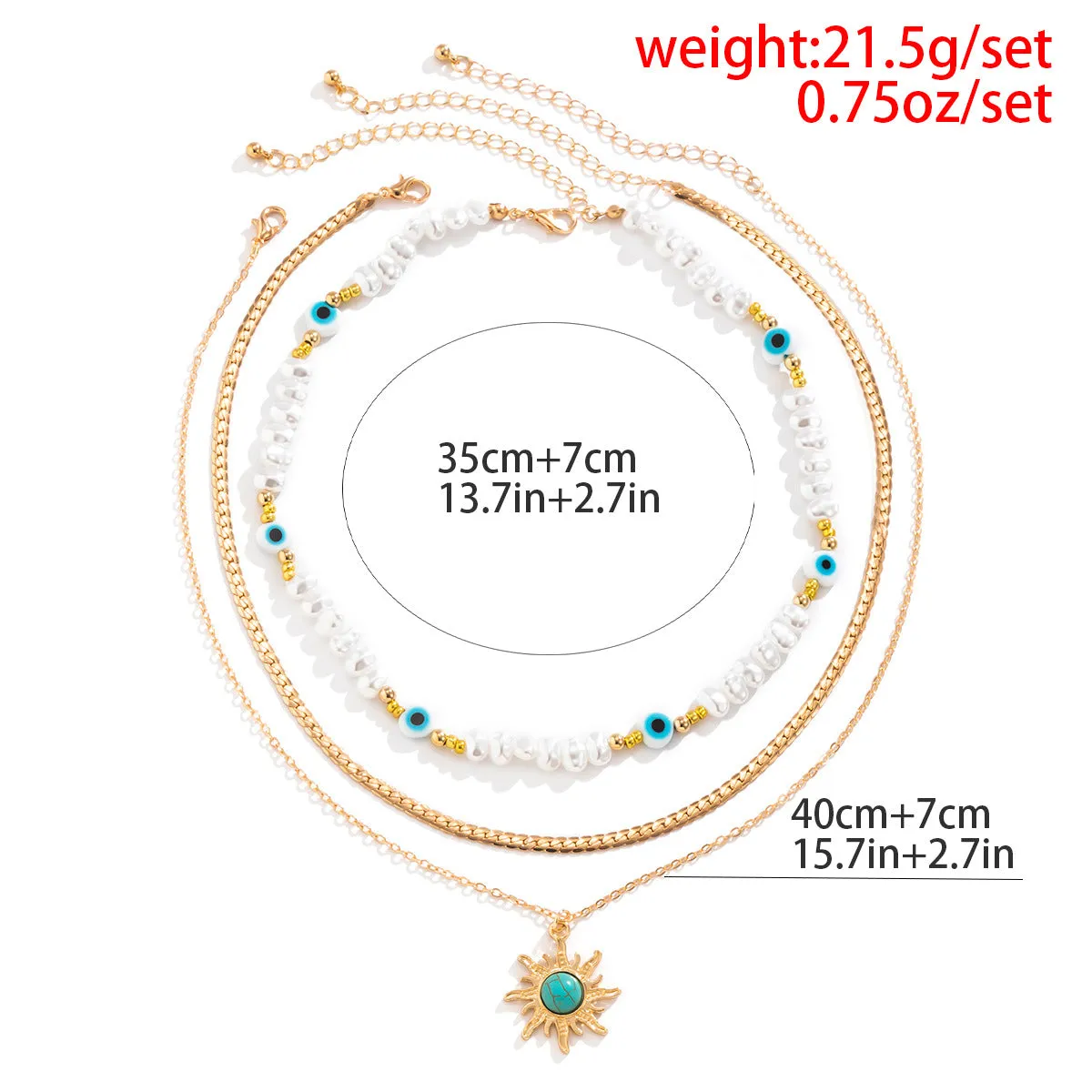 Sisslia Multi-layer Evil-eye Necklace Gold Plated Alloy Pearl Necklace Personality Bohemian Fine Jewelry Necklaces
