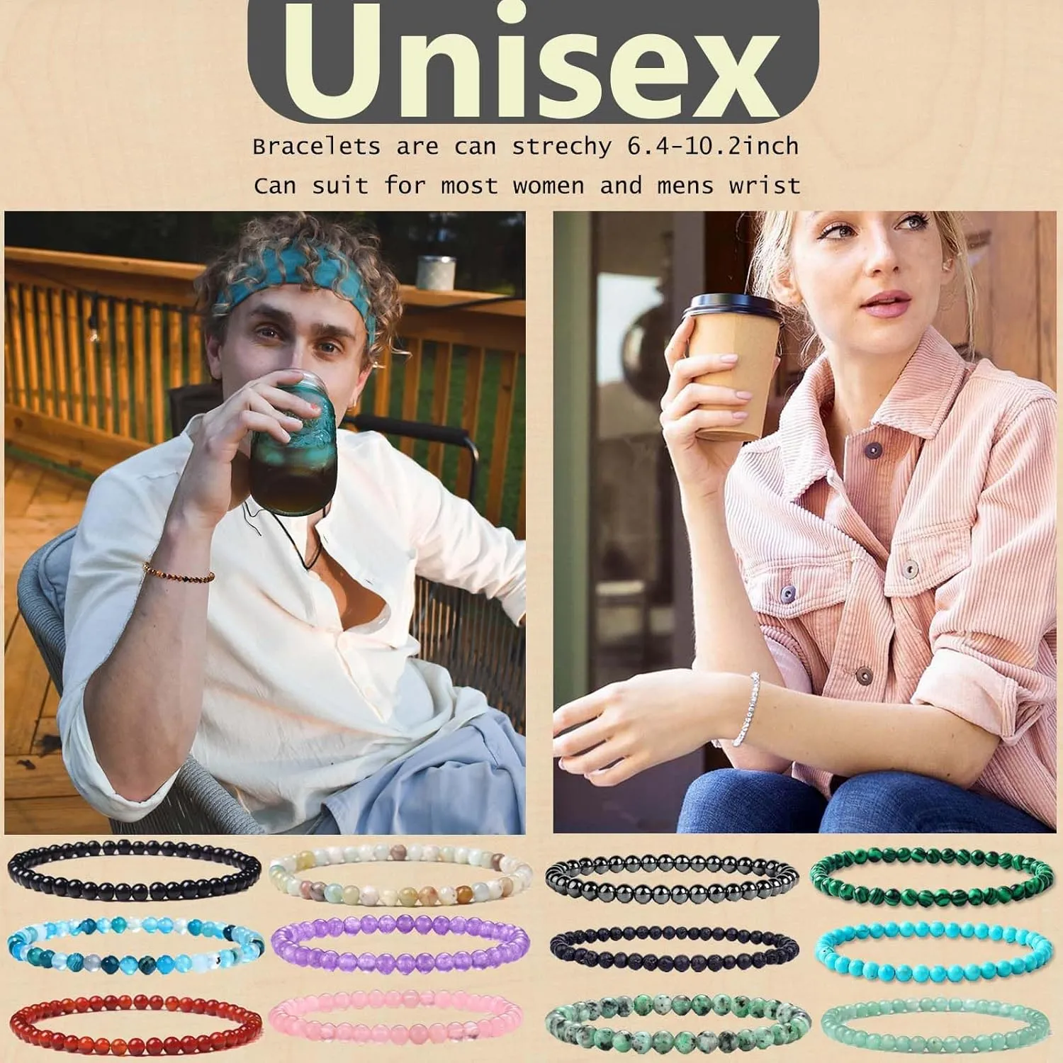 SONNYX Crystal Bracelets for Women Men - 4MM Natural Stone Gemstone Beaded Bracelet Stretch Beads Bracelets Amethyst Jewelry